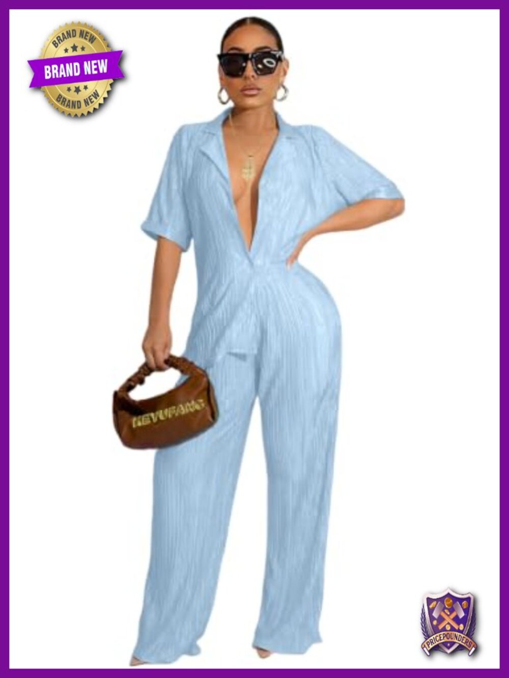 Women 2 Piece Pleated Wide Leg Pant Set Button Top Loose Fit Casual Outfit